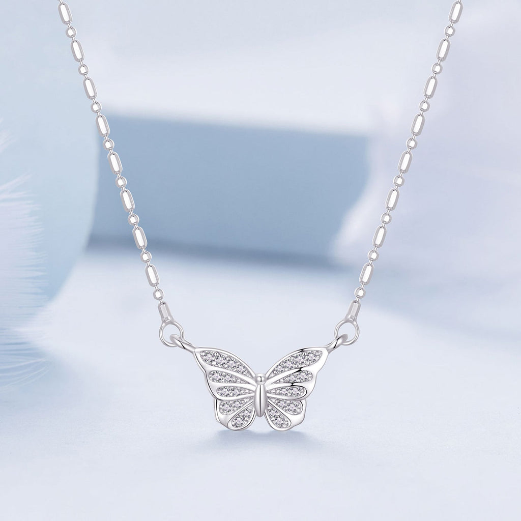 925 Sterling Silver Necklace with Pavé Setting CZ, Length 390+60mm, Pendant Size 8x15mm, for Women