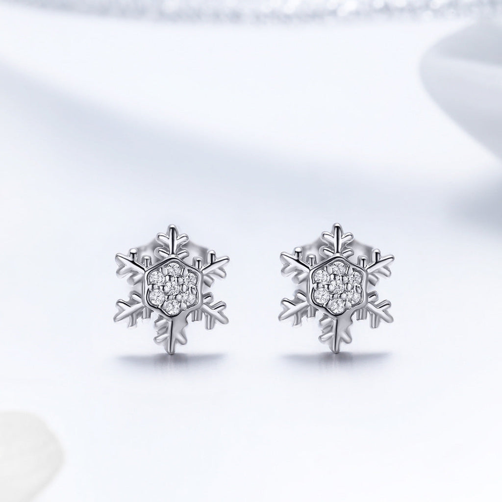 S925 Sterling Silver Earrings with CZ in Pavé Setting - 0.8*0.8cm for Women