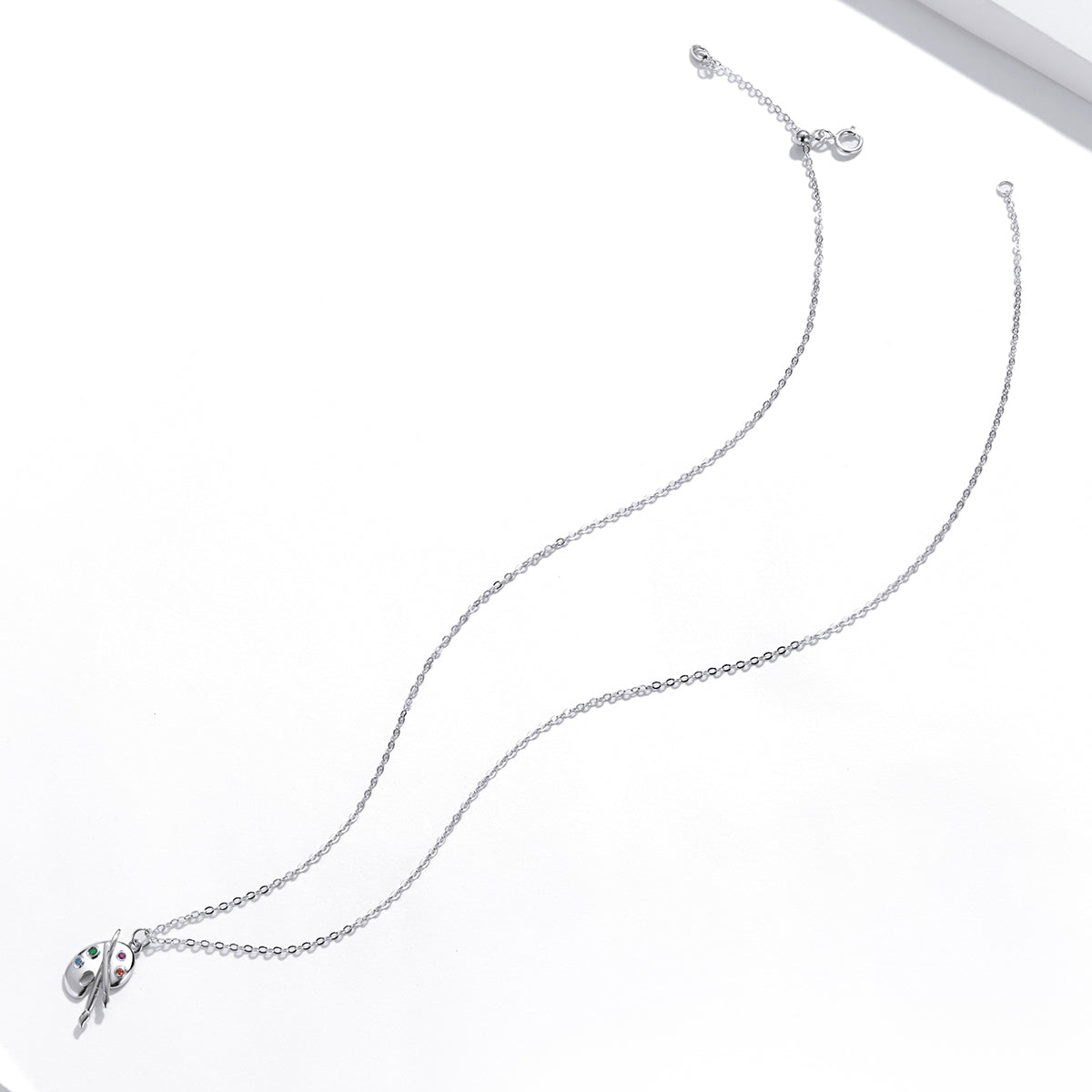 925 Sterling Silver Adjustable Pendant Necklace with CZ in Platinum Finish