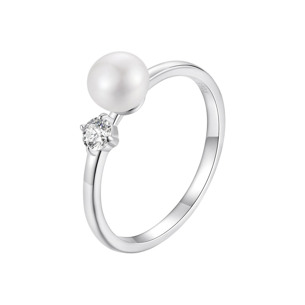 925 Sterling Silver Moissanite & Freshwater Pearl Ring 3mm Size 6 for Women