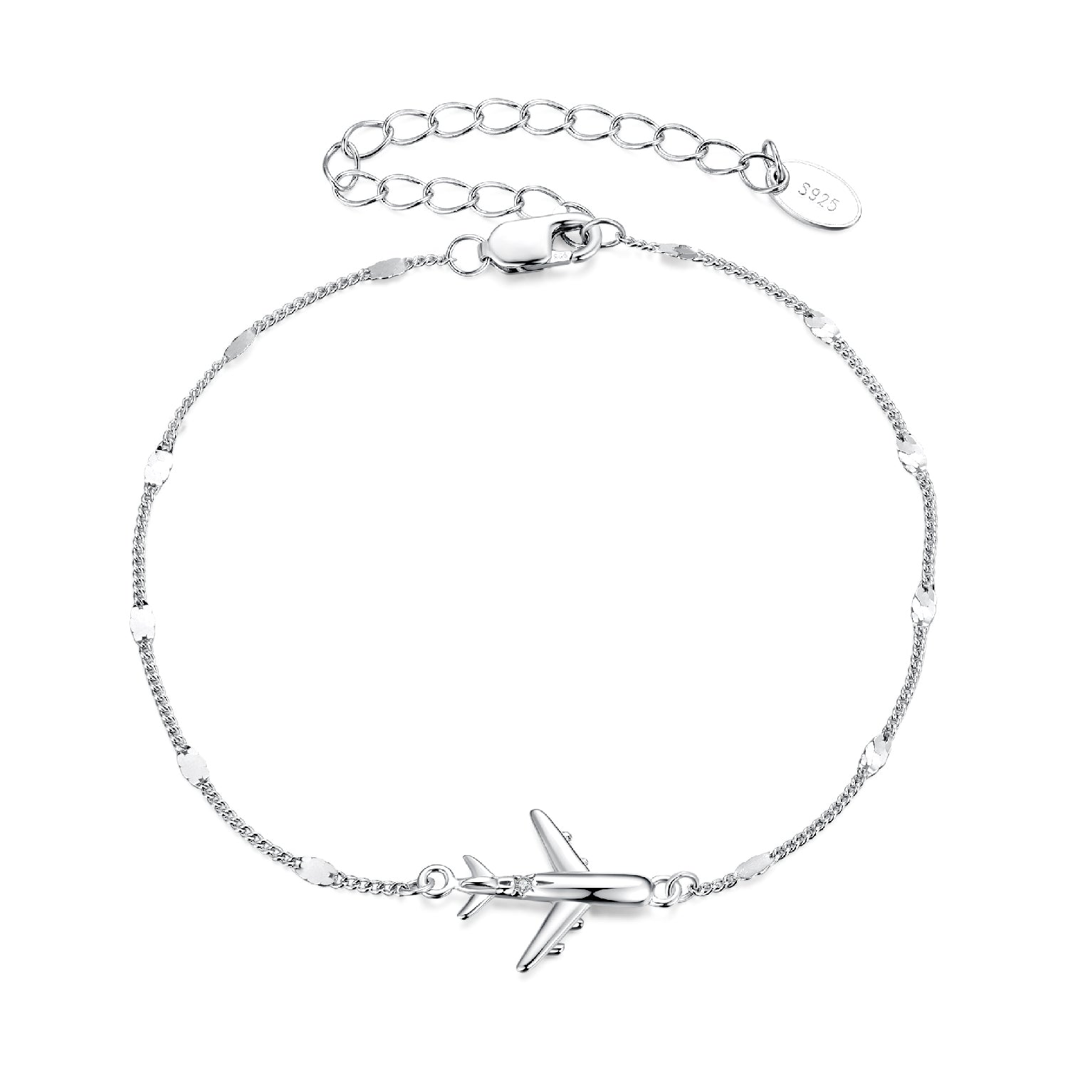 925 Sterling Silver White Gold Plated 16+5cm Bracelet with CZ Pendant for Women