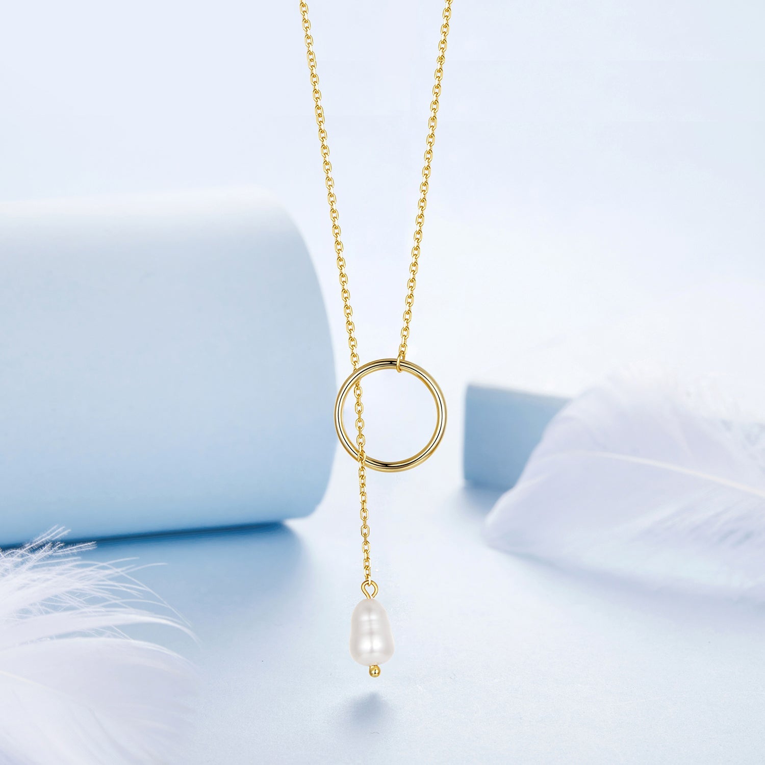 925 Sterling Silver Necklace with Gold Plated Freshwater Pearl - 60cm Length