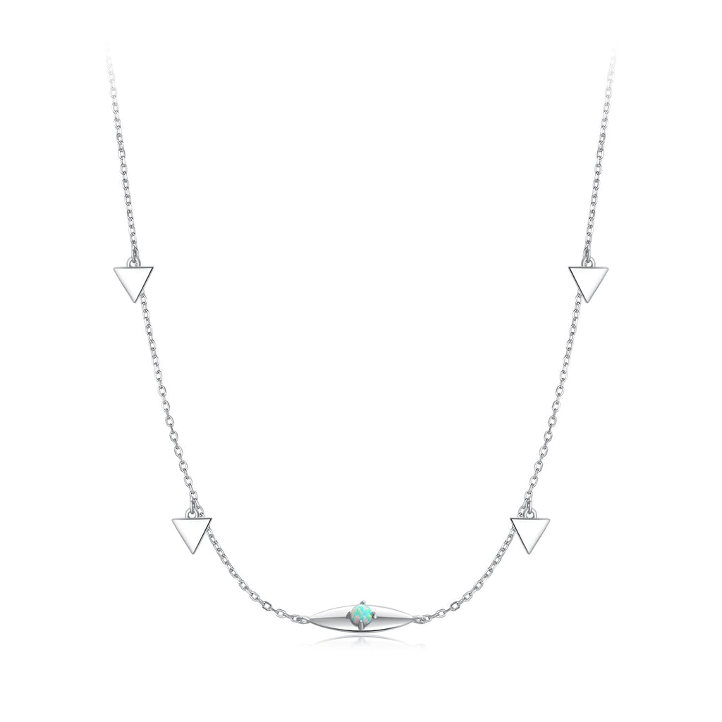 925 Sterling Silver Opal Pendant Necklace for Women - 40+5cm Adjustable Length