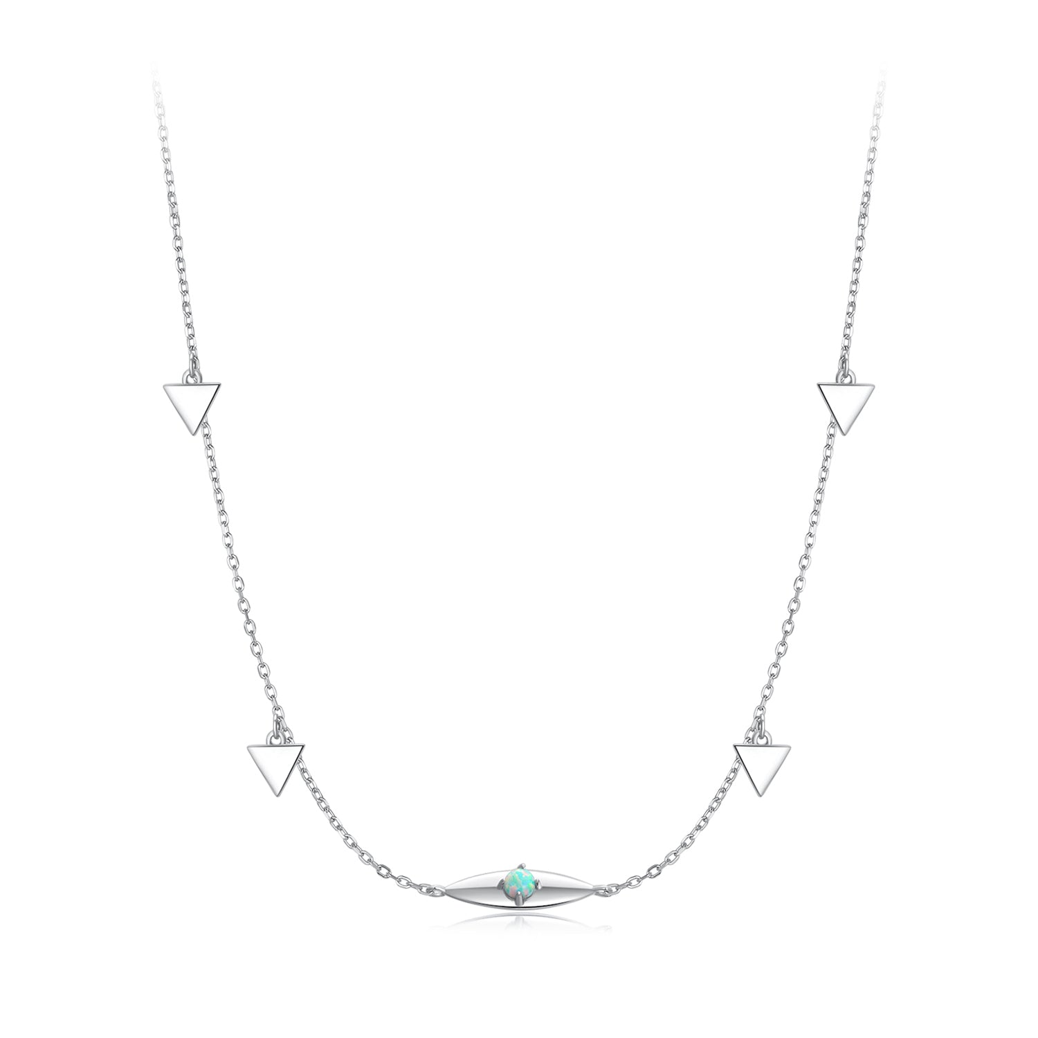 925 Sterling Silver Opal Pendant Necklace for Women - 40+5cm Adjustable Length