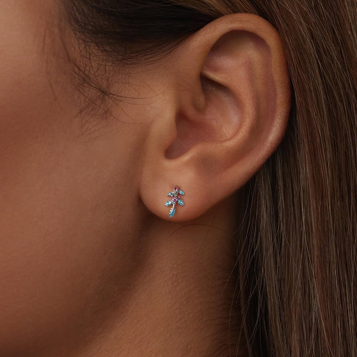 925 Sterling Silver White Gold Plated Enamel Earrings