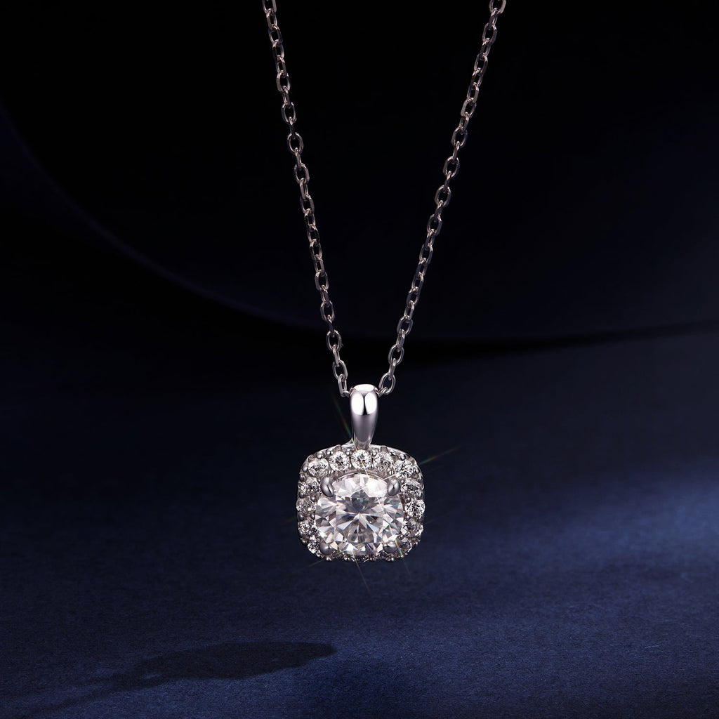 925 Sterling Silver Moissanite 1.4x1.0cm White Gold Plated Necklace 40+5cm for Women