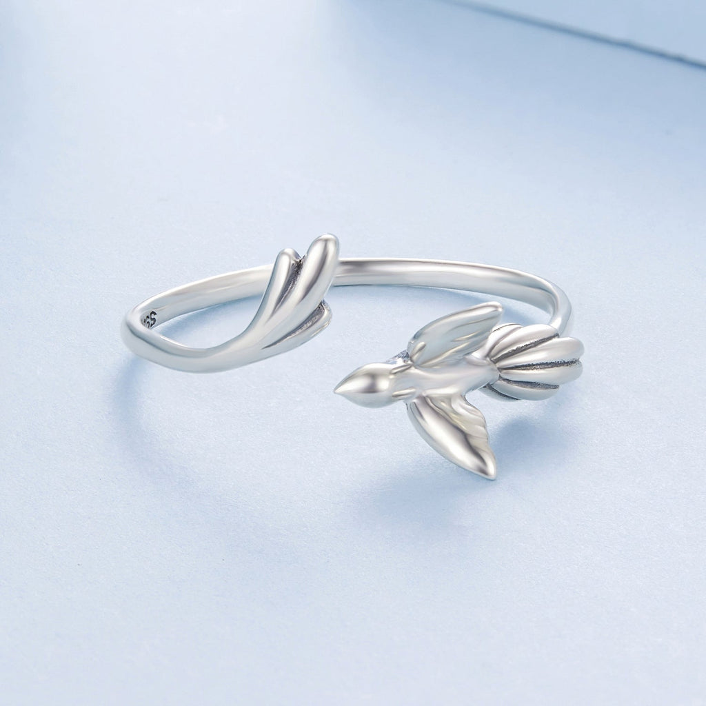 925 Sterling Silver Oxidized Silver Bird Ring for Women - 0.14cm Width, 0.7cm Bird Size