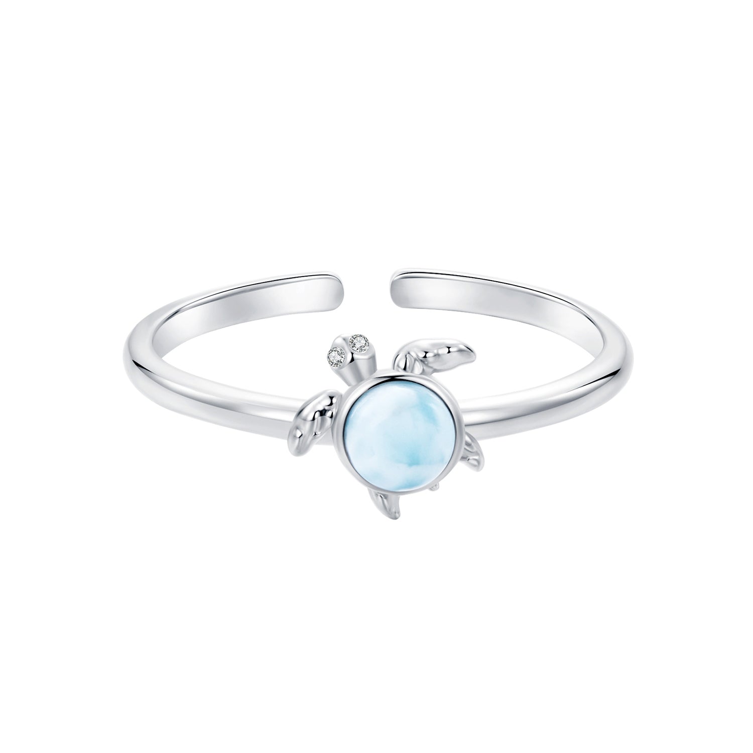 925 Sterling Silver + Plated White Gold Larimar Ring - Style E - 1.6mm Width