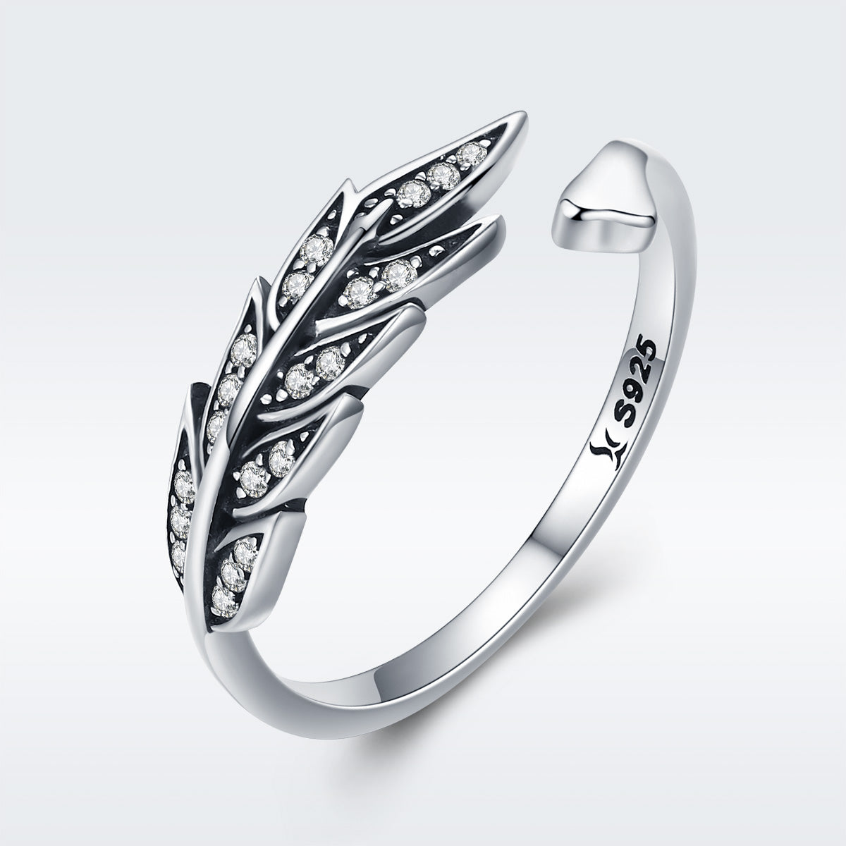 925 Sterling Silver Pave Setting CZ Leaf Ring for Women