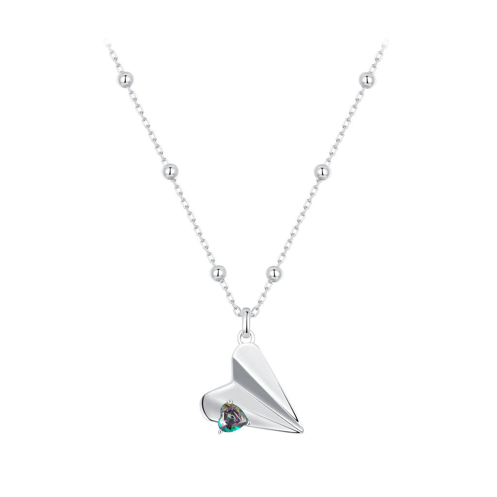 925 Sterling Silver Necklace with Transparent Glass, 18x15mm Pendant for Women