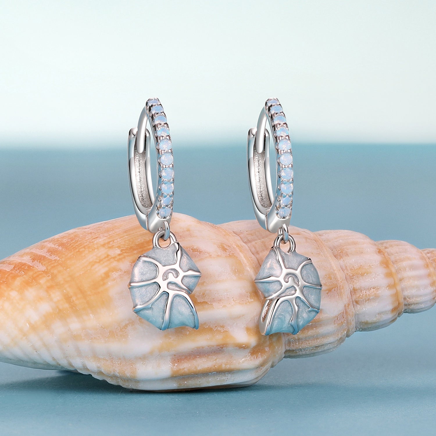 925 Sterling Silver Earrings with Nano Opal Stone and Enamel - 22x8mm