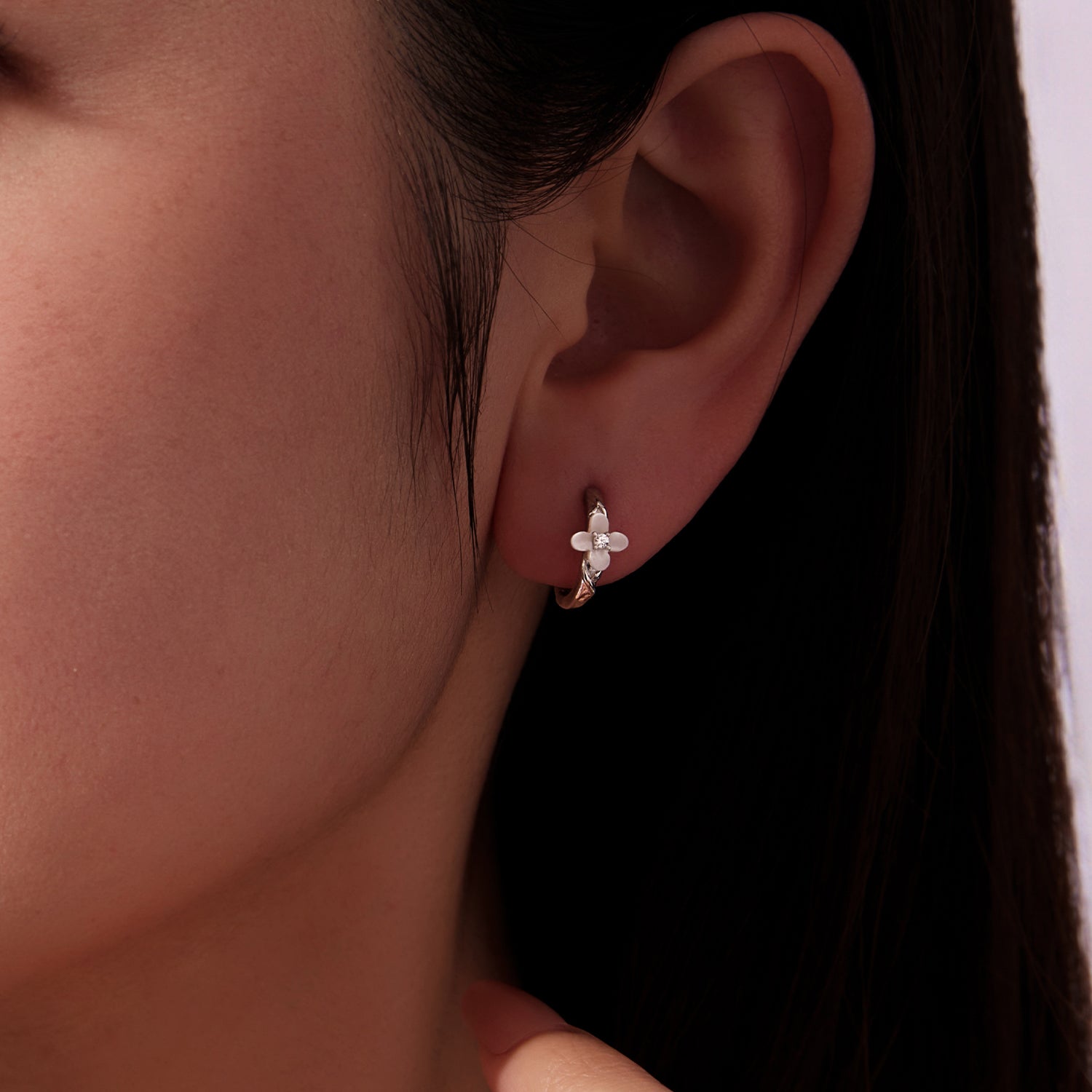 925 Sterling Silver Earrings with Pavé Setting CZ and High-Quality Nacre for Women