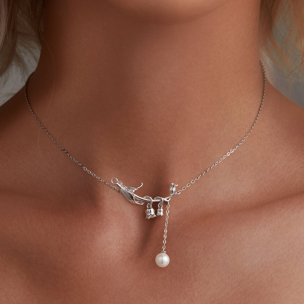 925 Sterling Silver Necklace with Quality Shell Pearl & Platinum Plating, 380mm Length for Women
