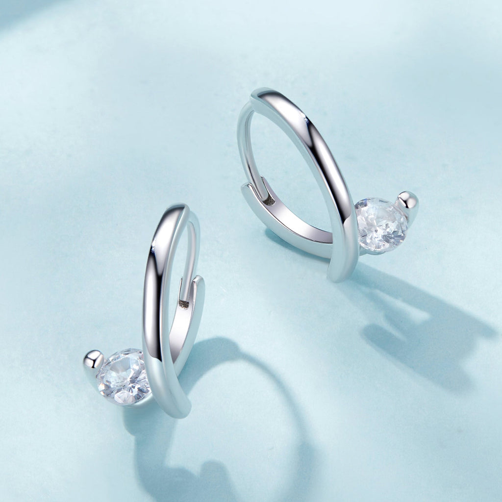925 Sterling Silver Earrings with Pavé Setting CZ, Platinum Plated, 15x7mm for Women