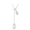 925 Sterling Silver Necklace with Synthetic Pearl and CZ in White Gold, 48+5cm for Women
