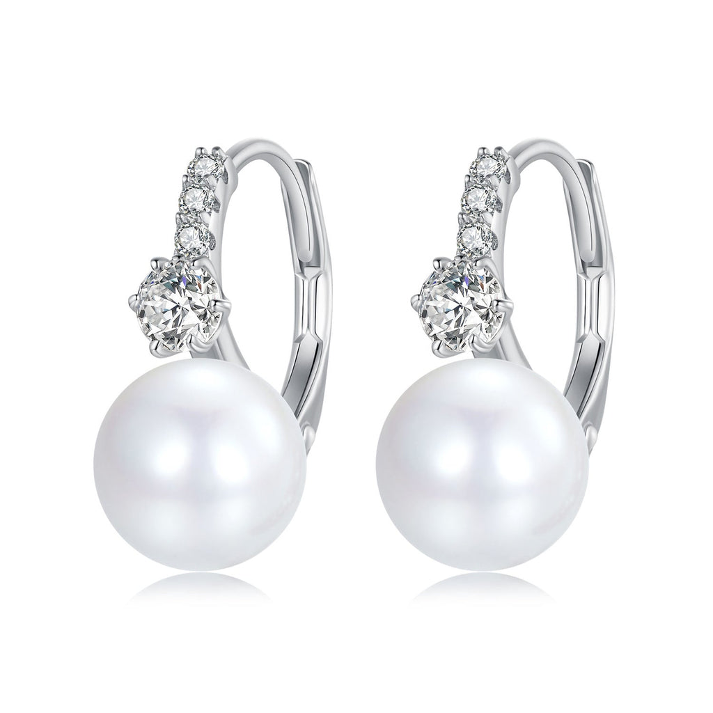 925 Sterling Silver Earrings with Quality Shell Pearl and CZ for Women