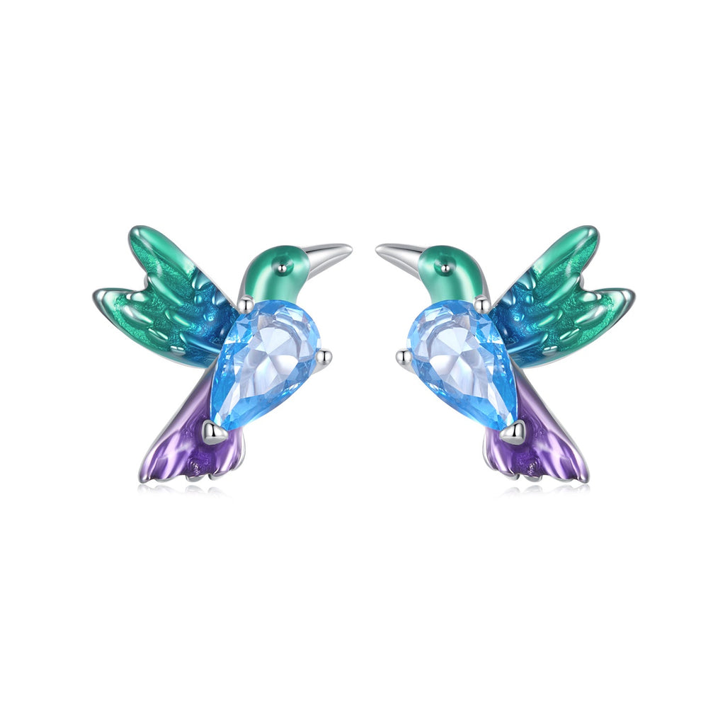 925 Sterling Silver White Gold Plated Earrings with Enamel and CZ - 10*8mm