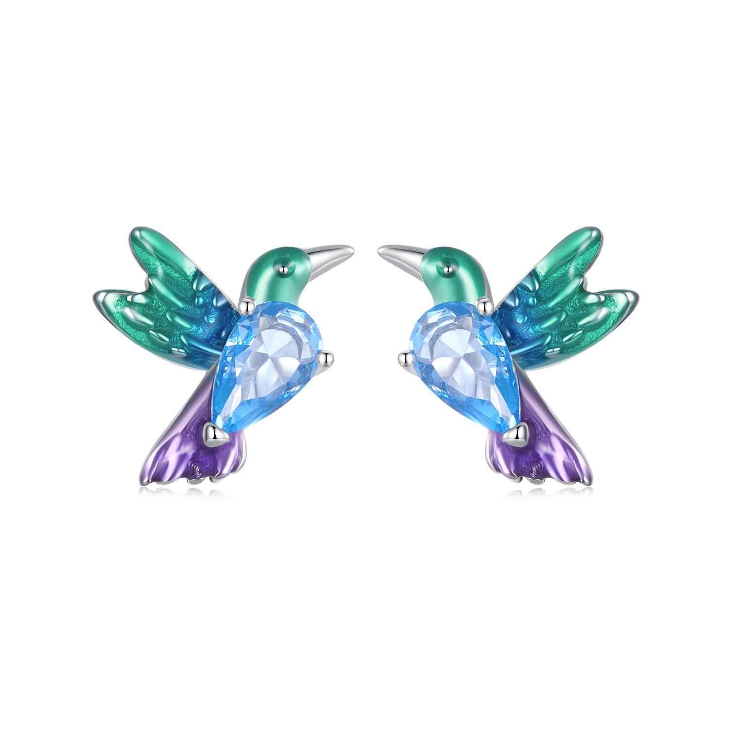 925 Sterling Silver White Gold Plated Earrings with Enamel and CZ - 10*8mm
