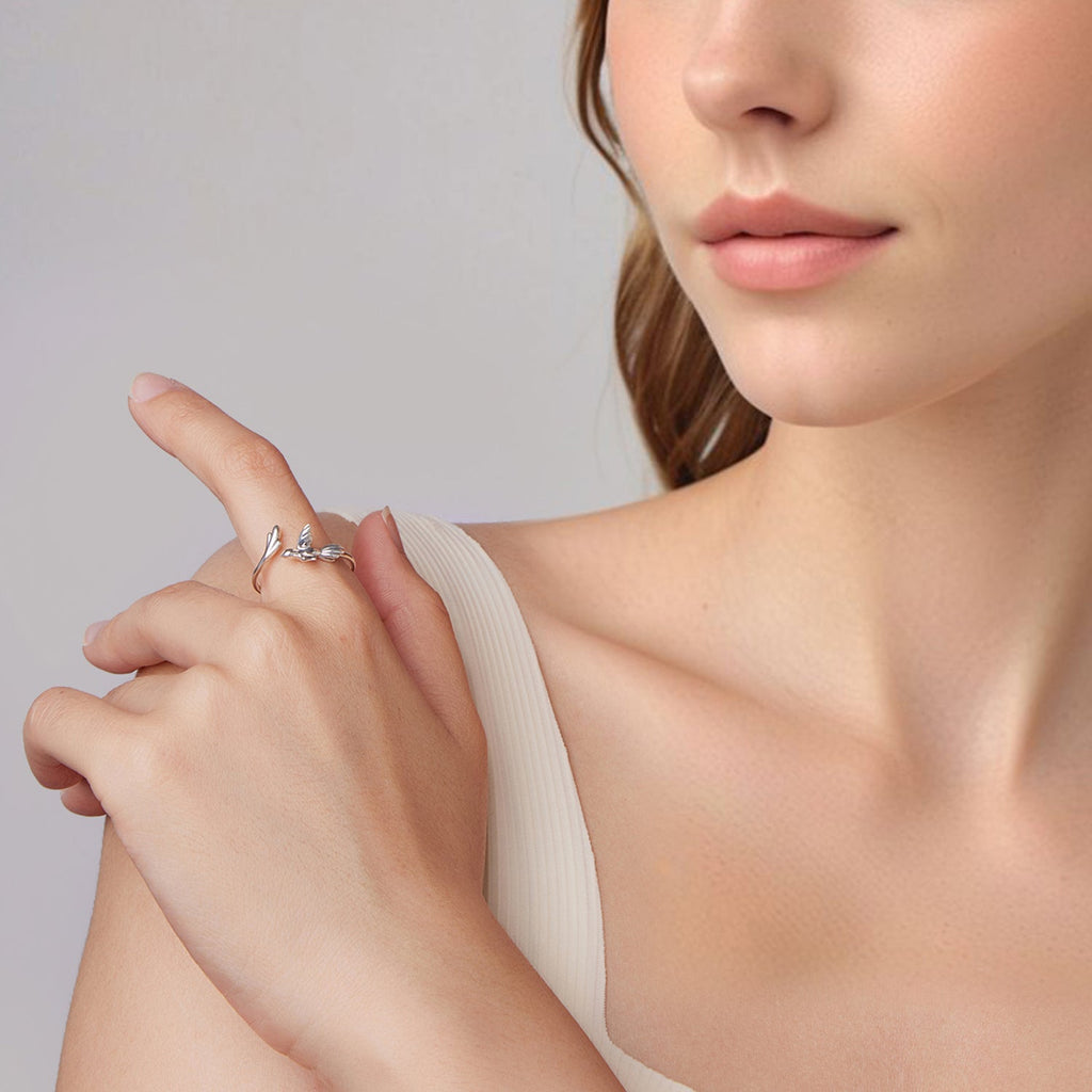 925 Sterling Silver Oxidized Silver Bird Ring for Women - 0.14cm Width, 0.7cm Bird Size