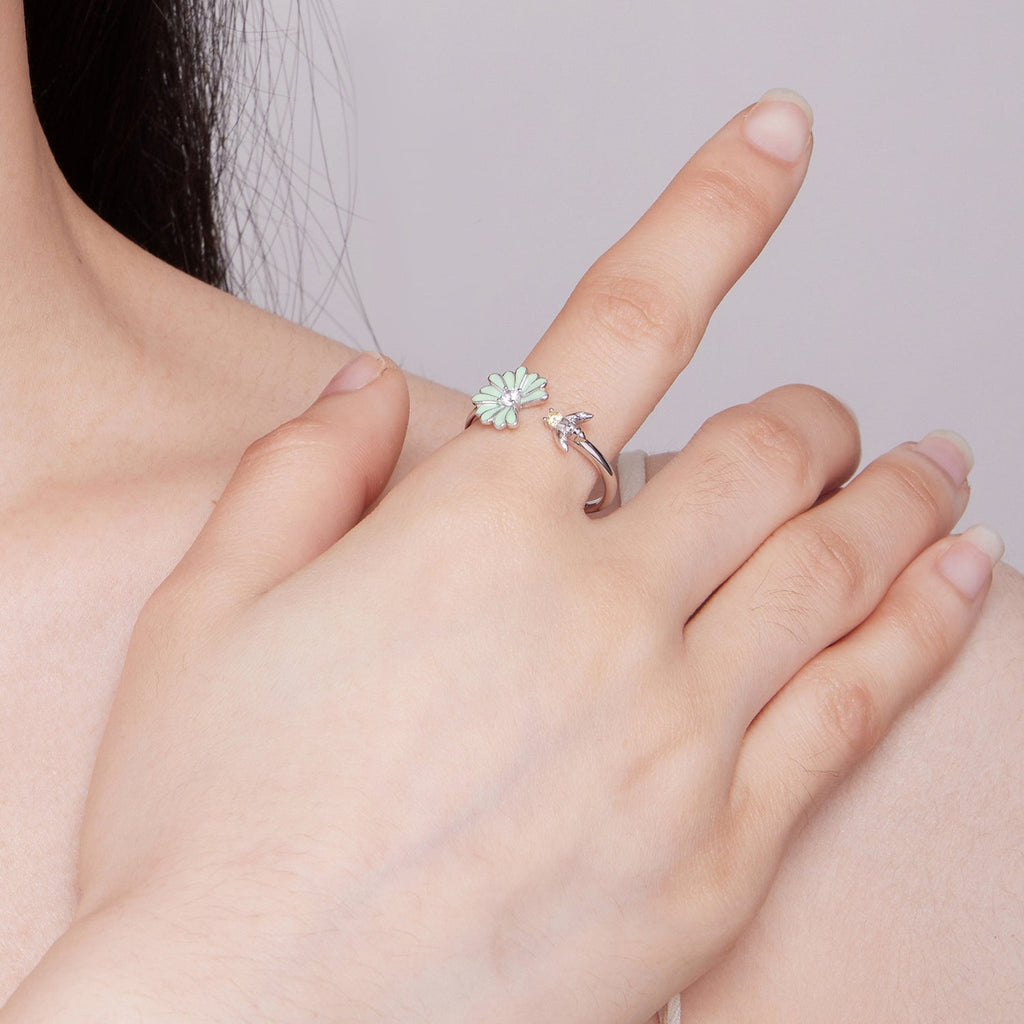 925 Sterling Silver Enamel CZ Plated Platinum Ring