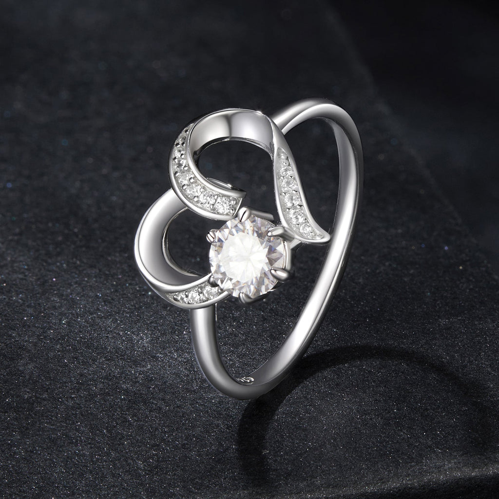 925 Sterling Silver Moissanite Heart-Shaped Ring Size 7 for Women