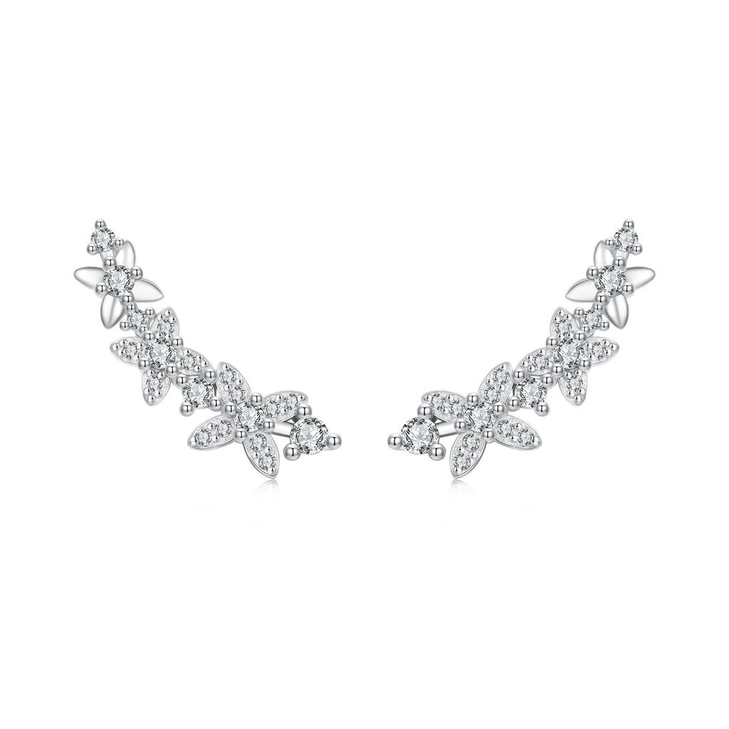925 Sterling Silver White Gold Plated CZ Earrings 0.5*1.8cm for Women
