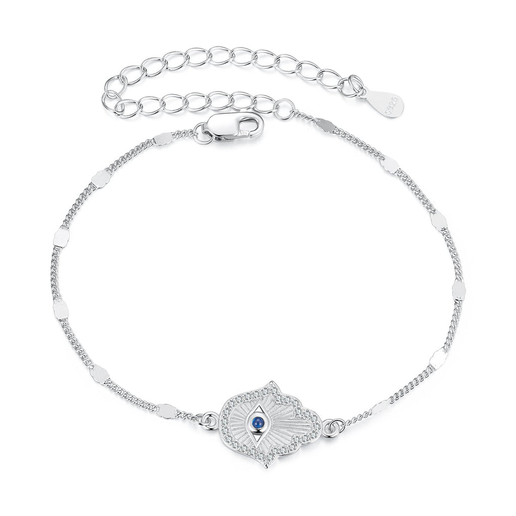 925 Sterling Silver + White Gold Plated 15cm Adjustable Bracelet with CZ and Synthetic Spinel for Women