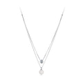 925 Sterling Silver Moissanite & Quality Shell Pearl Necklace for Women - 40+5cm, White Gold Plated