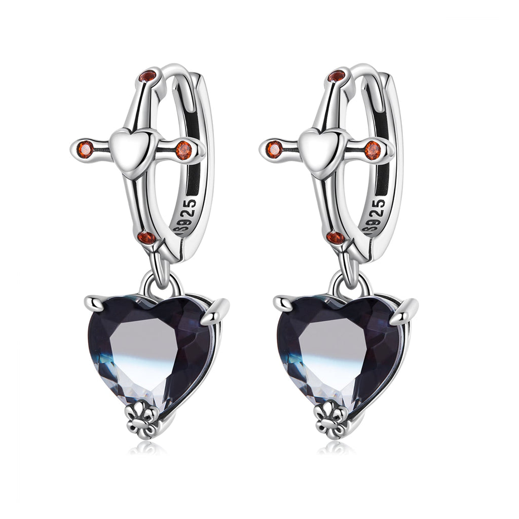 925 Sterling Silver Earrings with Pavé Setting CZ - Oxidized Silver - 2.3cm x 0.9cm - For Women