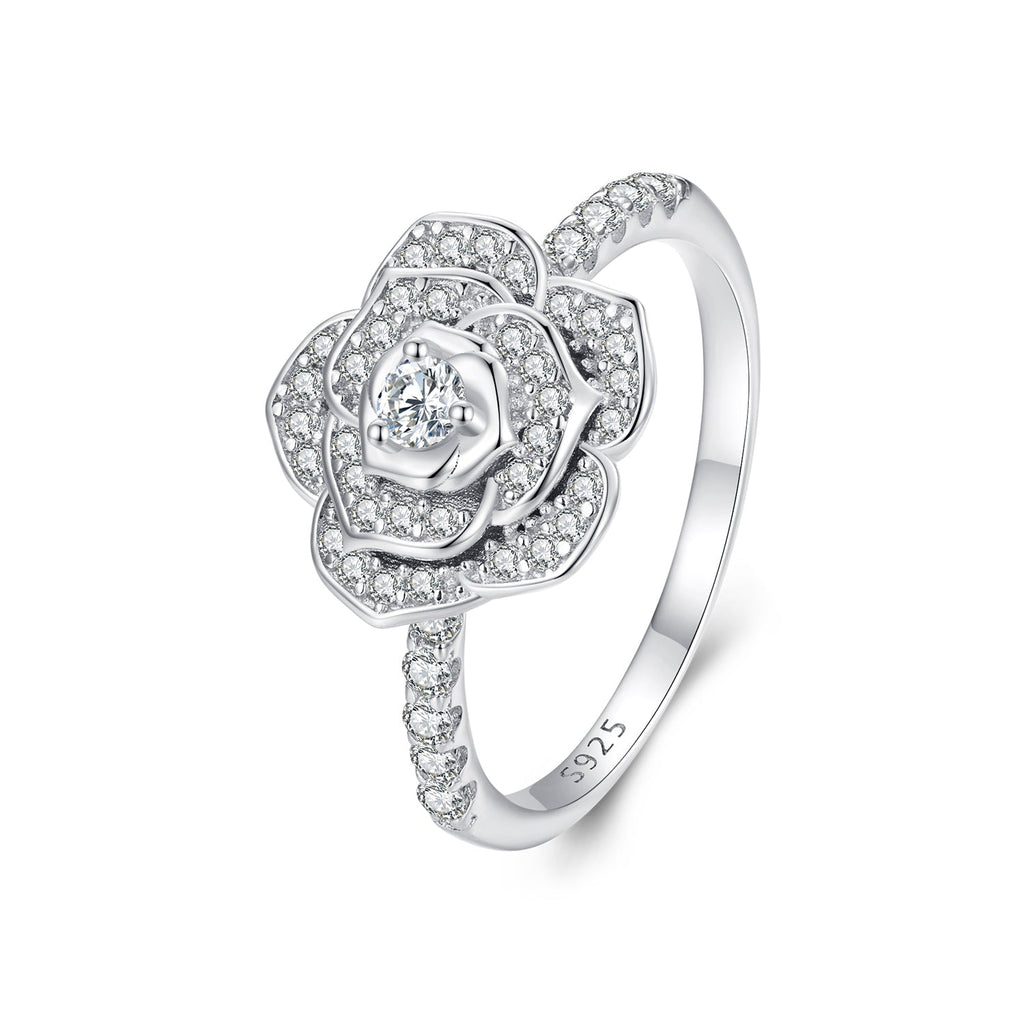 925 Sterling Silver Pavé Set CZ Platinum Plated Ring Size 6 for Women
