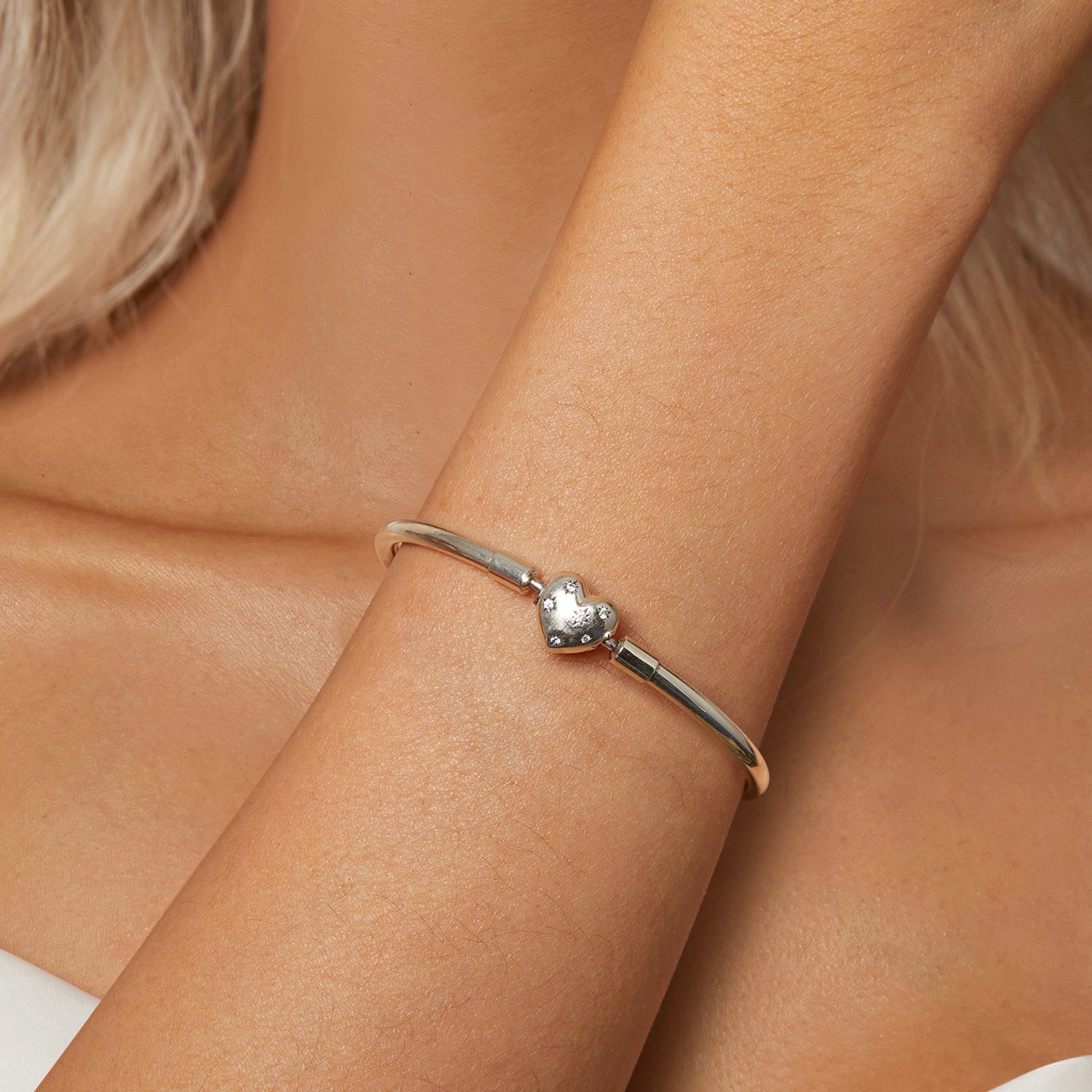 925 Sterling Silver White Gold Plated 17.0cm CZ Bracelet for Women