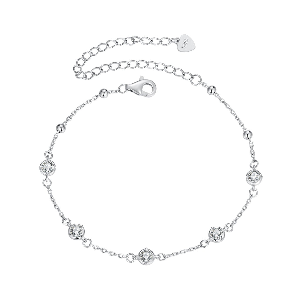 925 Sterling Silver 3mm Moissanite Bracelet for Women