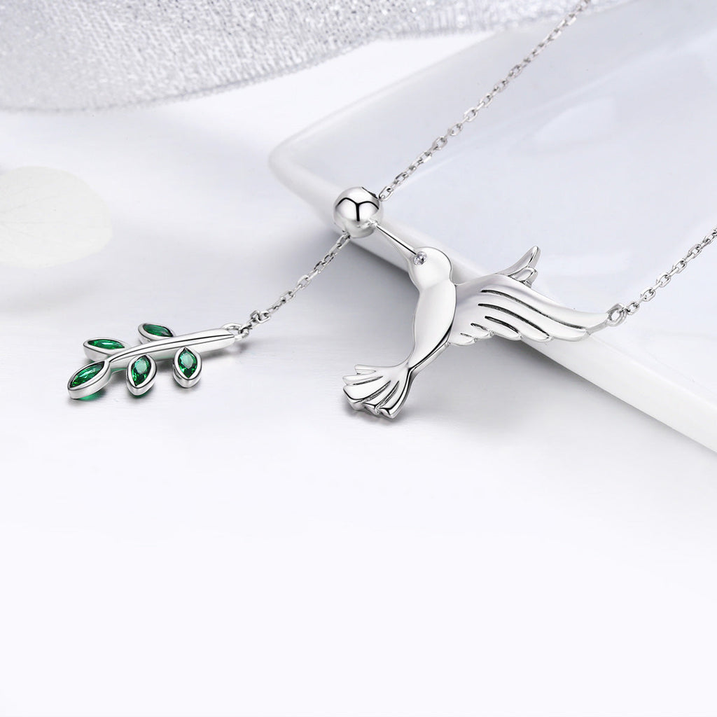 925 Sterling Silver Necklace with Bird and Leaves Design for Women