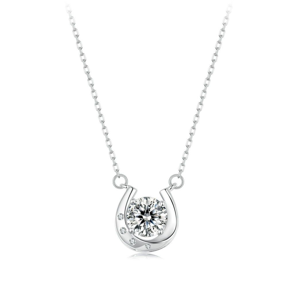 925 Sterling Silver Moissanite Necklace with Pavé Setting, 1 Carat, 400mm Length for Women