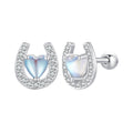 925 Sterling Silver Pavé Setting Moonstone Earrings with CZ and Platinum Plating