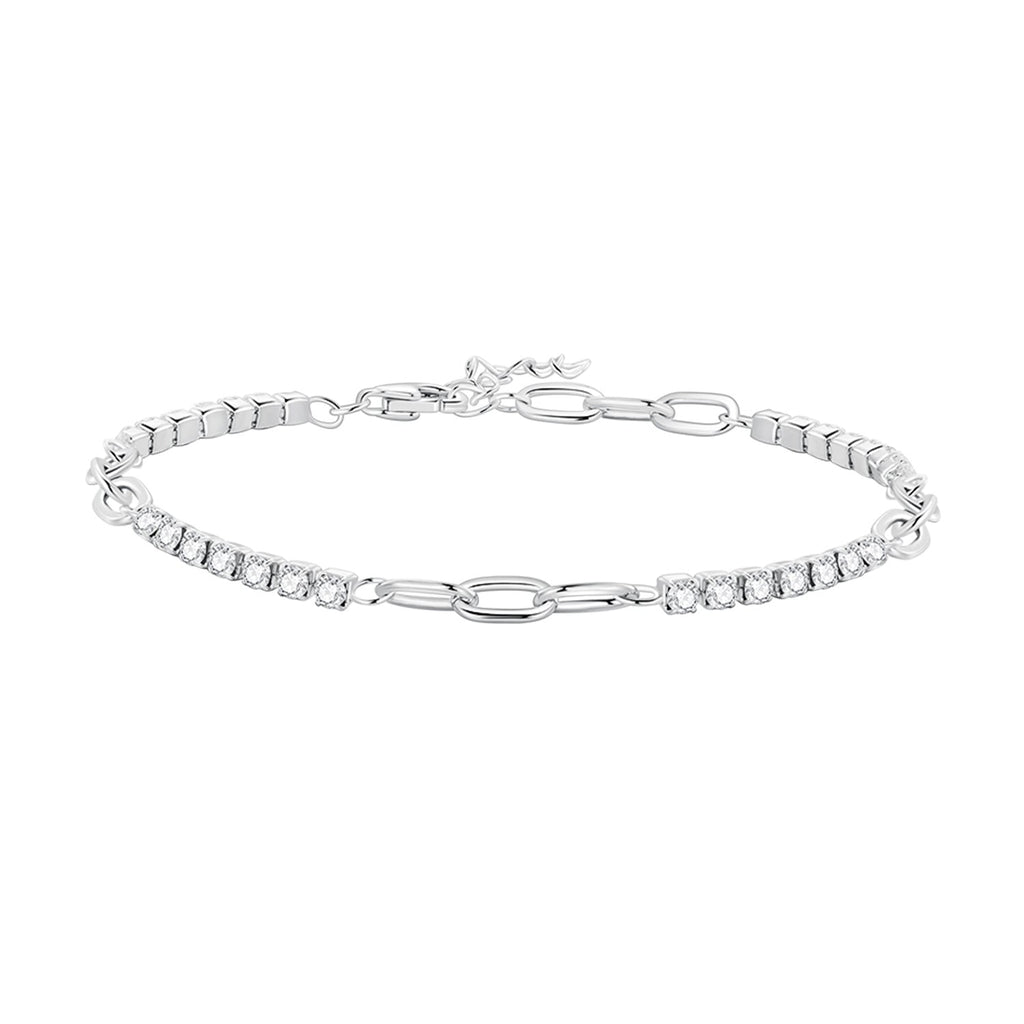 925 Sterling Silver Bracelet with Pavé Setting CZ, Platinum Plated, 14.5+3cm, for Women
