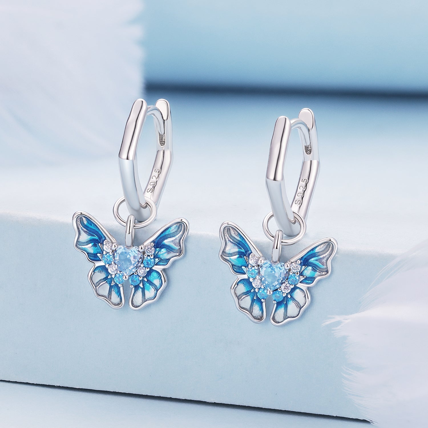 925 Sterling Silver Enamel Pavé Setting CZ Earrings for Women