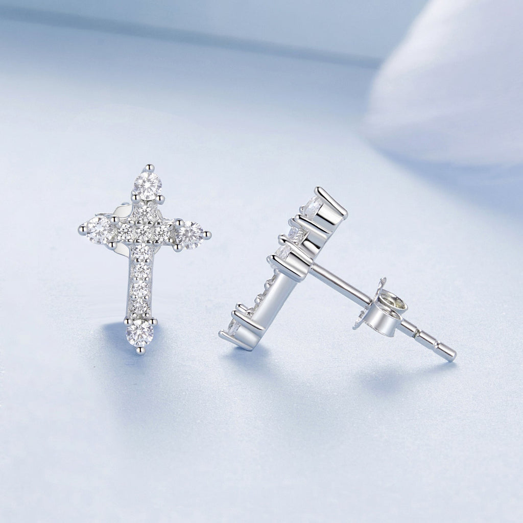 925 Sterling Silver Earrings with Pavé Setting CZ in White Gold Plating - 1.2x0.8cm for Women
