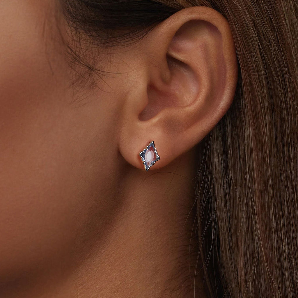 925 Sterling Silver Earrings with Transparent Glass and White Gold Plating