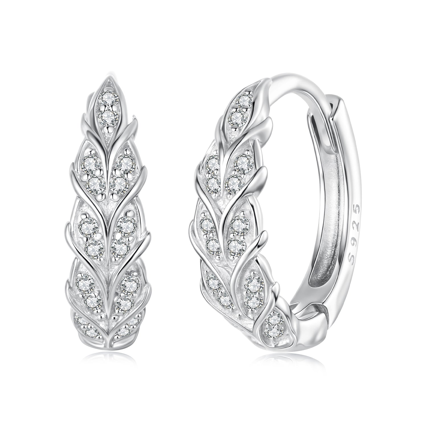 925 Sterling Silver Earrings with Pavé Setting CZ and White Gold Plating for Women