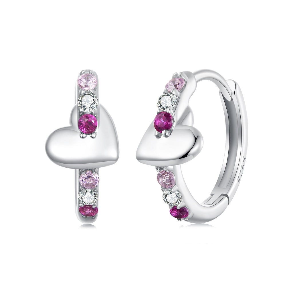 925 Sterling Silver Earrings with Pavé Setting CZ in White Gold, 1.2*0.6cm for Women