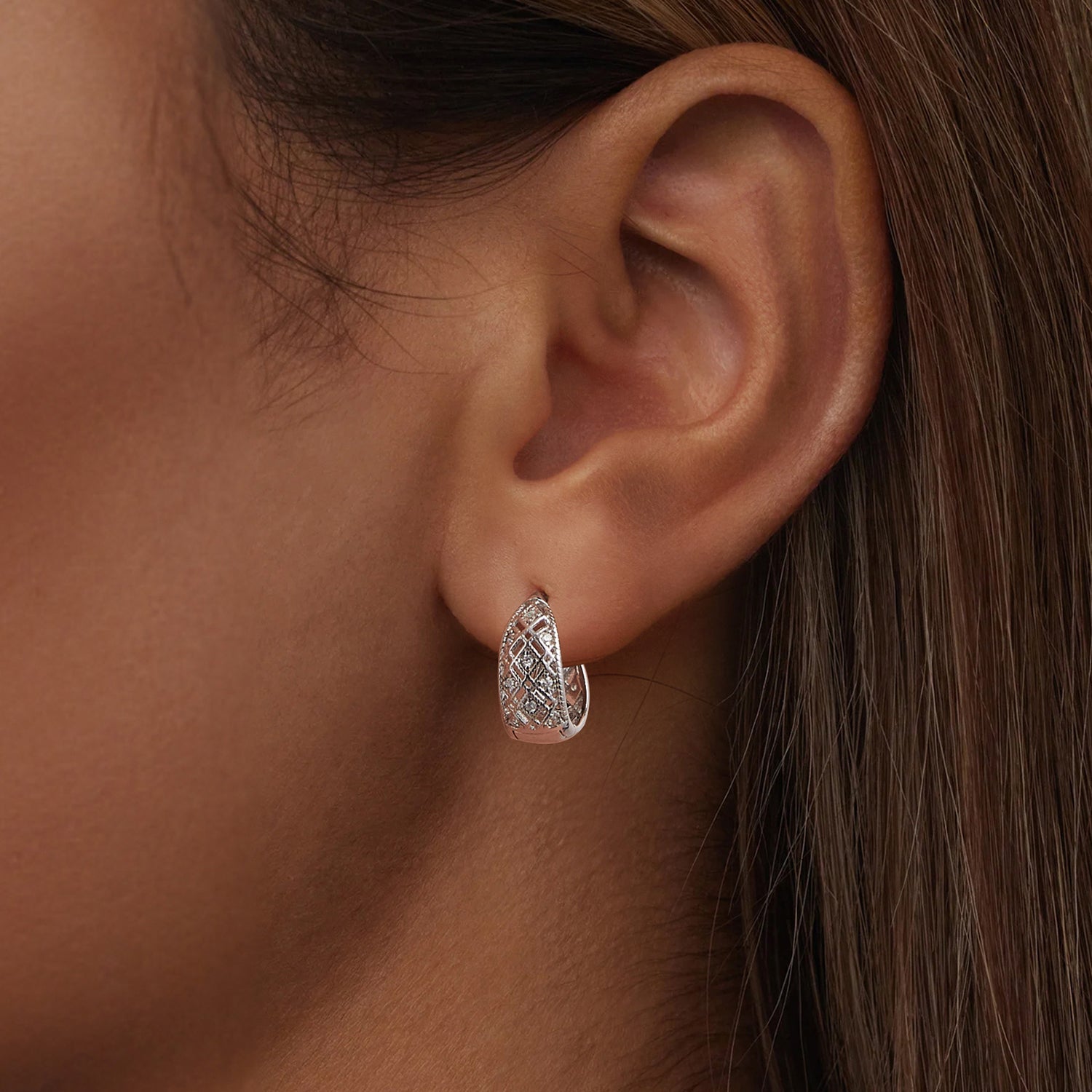 925 Sterling Silver White Gold Plated Pave Setting CZ Earrings 13*6mm for Women