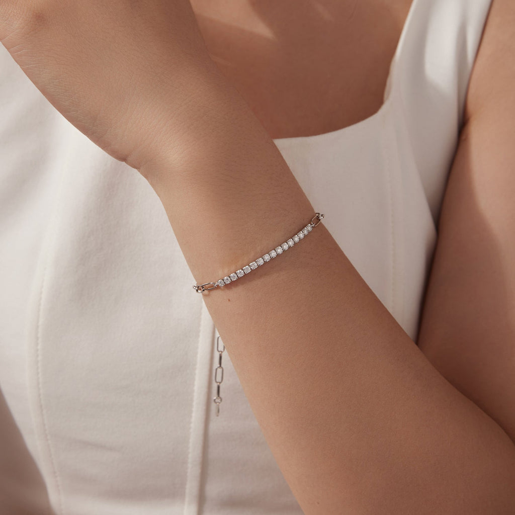 925 Sterling Silver + Moissanite White Gold 21cm Bracelet for Women