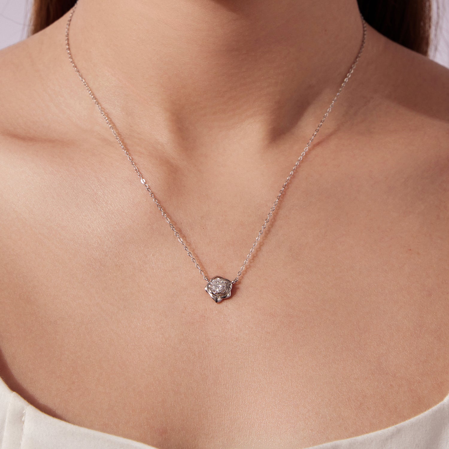 925 Sterling Silver Moissanite 0.5 Carat White Gold Plated Necklace for Women