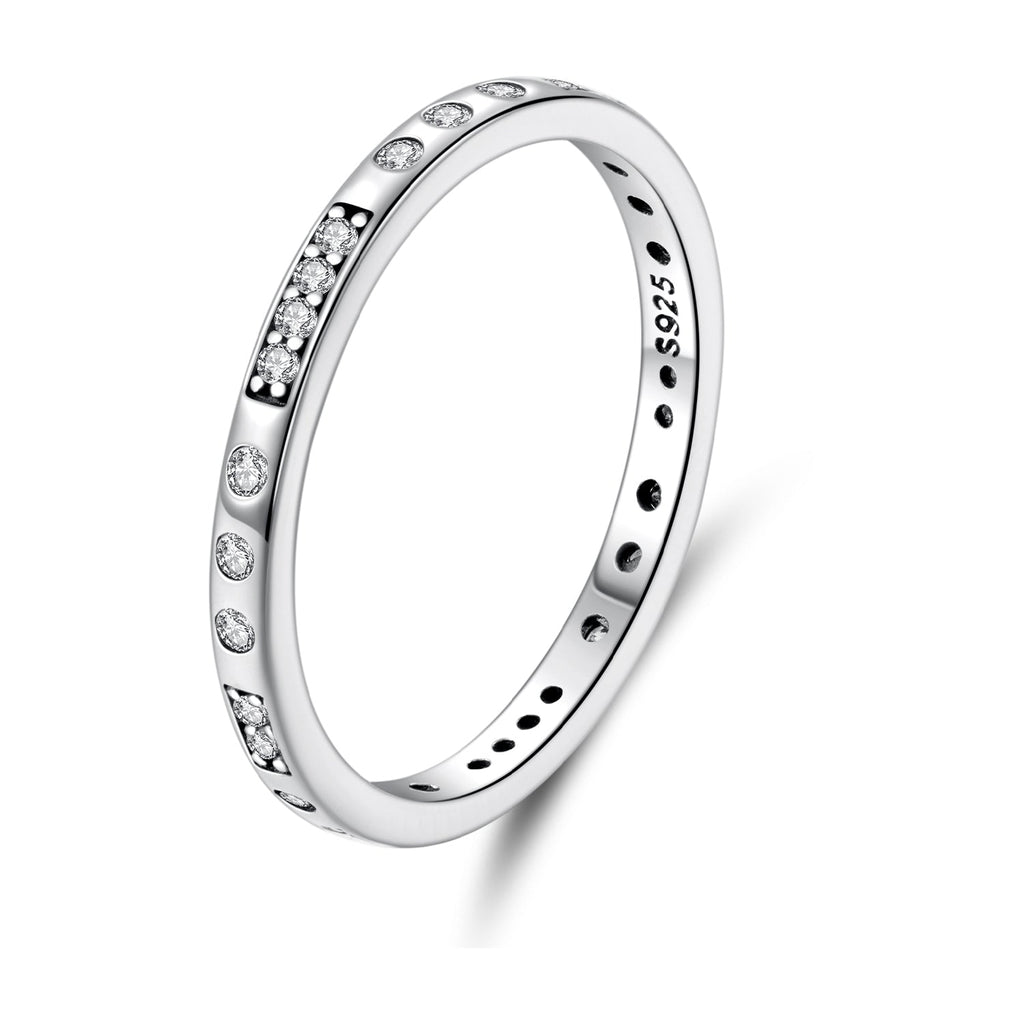 925 Sterling Silver Oxidized 0.18cm Wide Pavé Setting CZ Ring for Women - Size 6.0