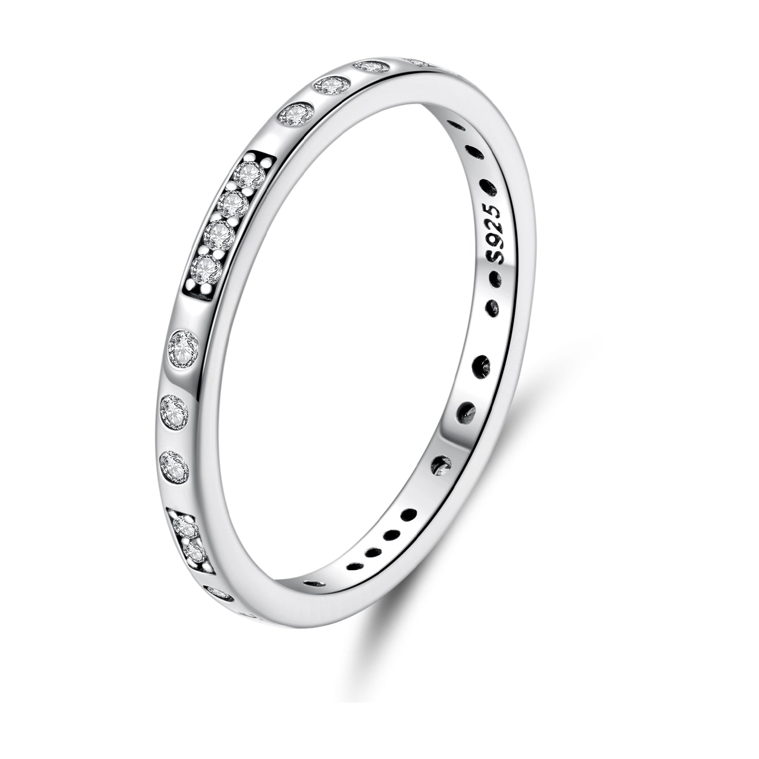 925 Sterling Silver Oxidized 0.18cm Wide Pavé Setting CZ Ring for Women - Size 6.0