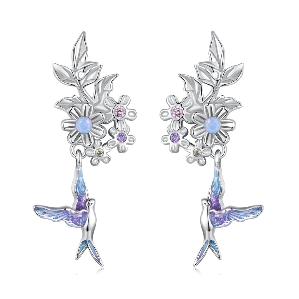 925 Sterling Silver Earrings with Nano Opal Stone and White Gold Plating