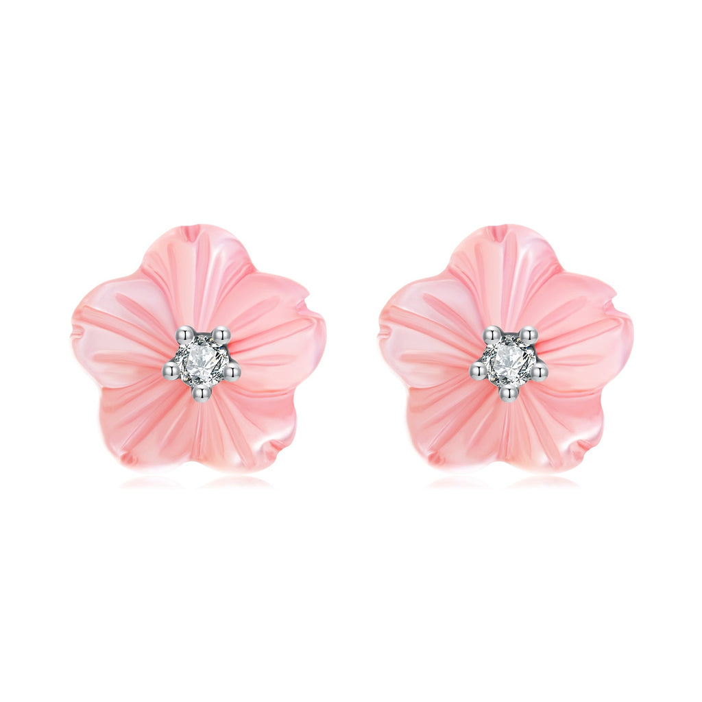 925 Sterling Silver Earrings with High-Quality Nacre and Pavé CZ, Oxidized Silver