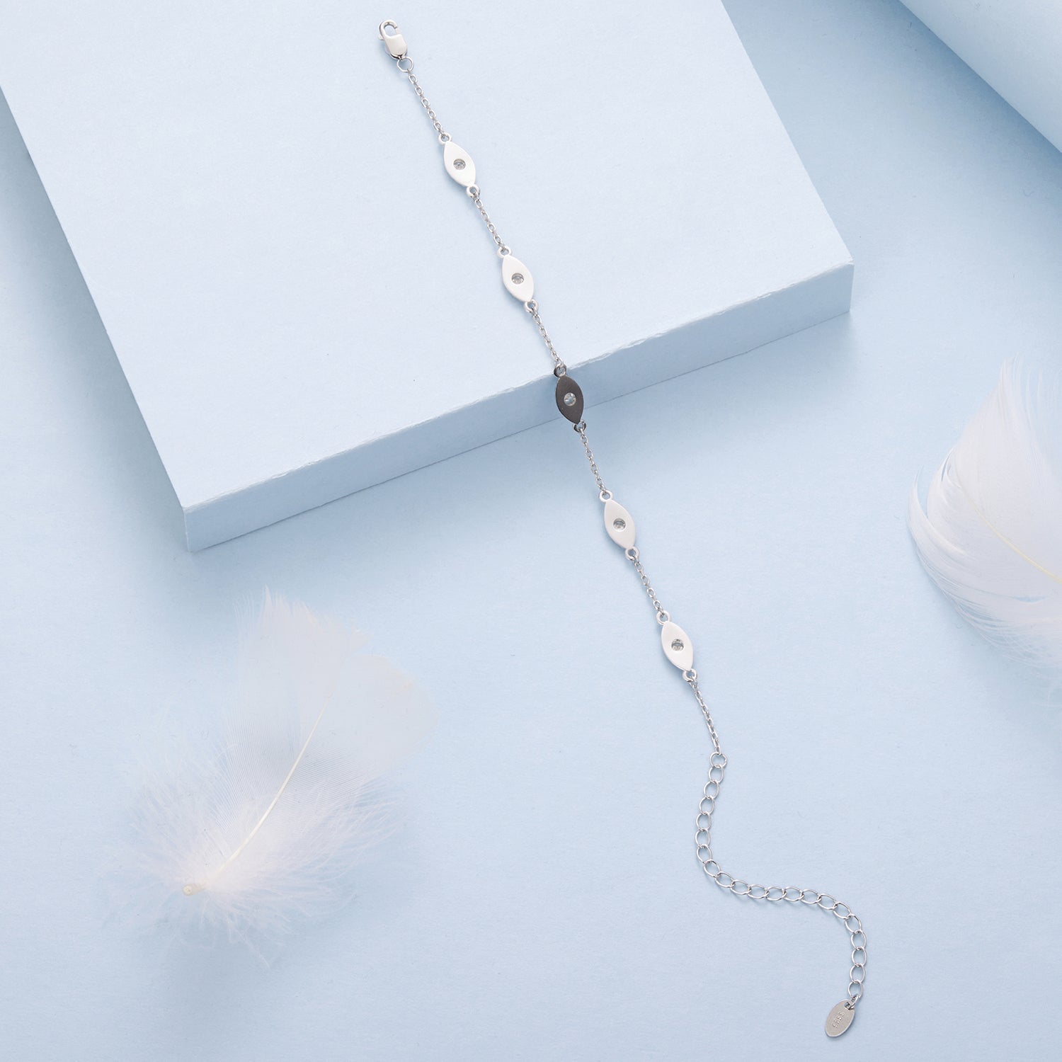 925 Sterling Silver White Gold Plated Bracelet with CZ Pendants for Women