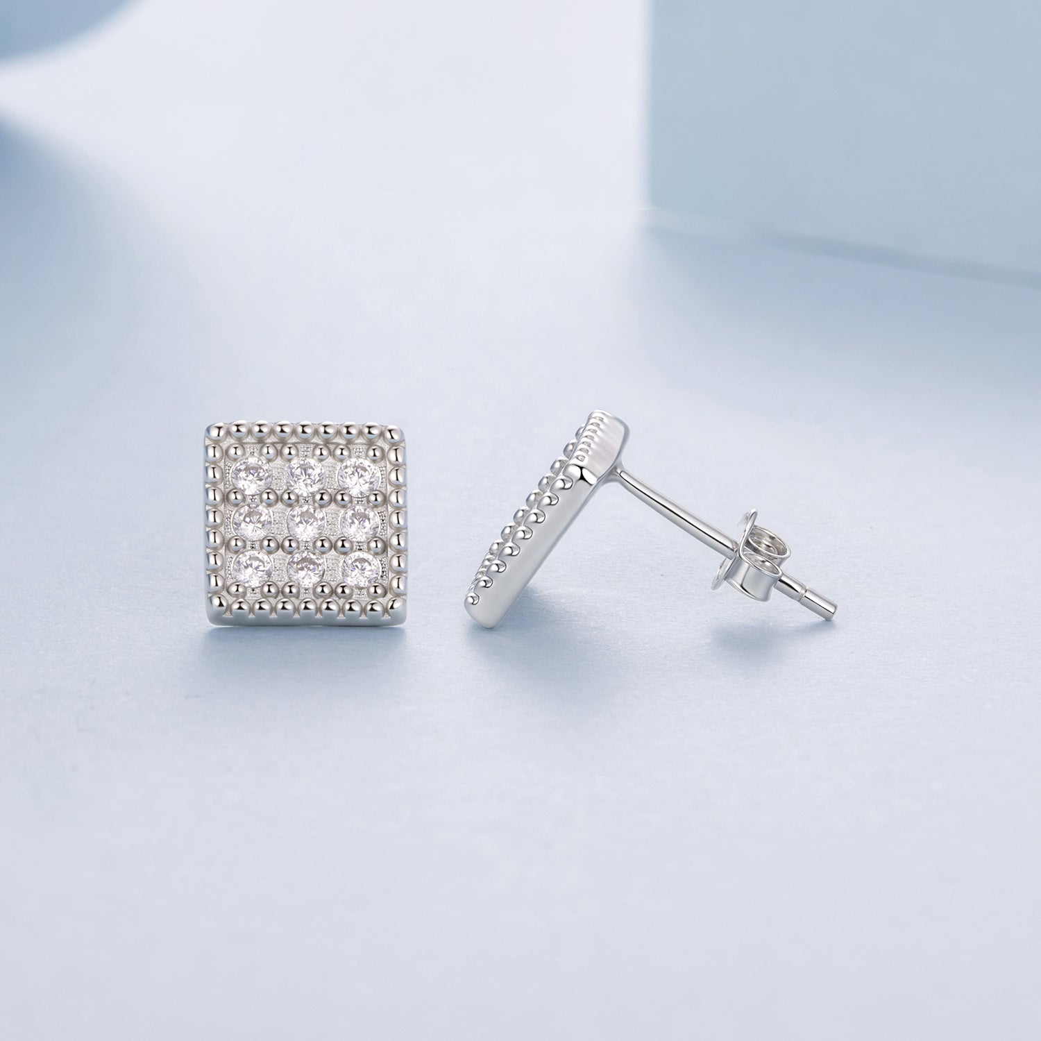 925 Sterling Silver 0.8cm Pavé Setting CZ White Gold Plated Earrings for Women